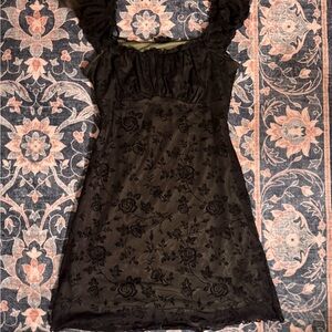 Black Floral Dress with Ruffled Straps